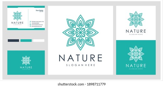 Elegante rosa floral creativa con diseño de logotipo de elemento hoja y tarjeta de visita. logotipo para belleza, cosmética, yoga y spa.	