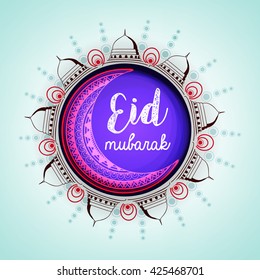 Creative and elegant greeting card design with floral decorated moon for Muslim's Community Festival Id Mubarak.
