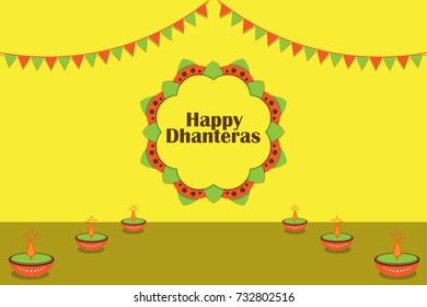 creative and elegant greetings for indian festival dhanteras. Can be used for banner, background, poster, advertisement, header, etc. (Shubh Dhanteras means Happy Dhanteras)