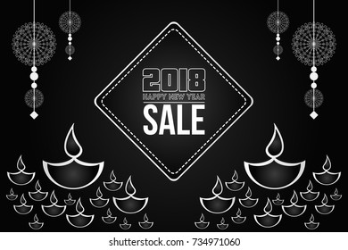 Creative and elegant happy new year greetings for the year 2018 on ornamental background. Can be used for banners, backgrounds, greetings, posters, print and brochure designs.