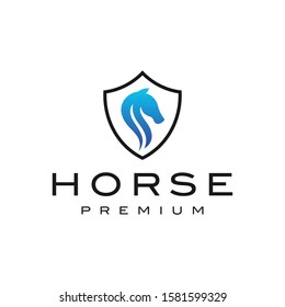 Creative elegant horse with shield logo design vector