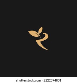 creative elegant letter R with leaf and circle logo concept
