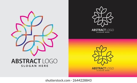 Diseño de logotipo de flor abstracta de arte de línea elegante creativo con un toque de color, que combina simetría limpia con tonos juguetones Perfecto para spas, empresas ecológicas, empresas de bienestar, belleza, creativo 
