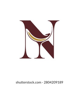 A creative and elegant logo design featuring the letter N combined with a wine glass shape, perfect for wineries, restaurants, or hospitality brands.