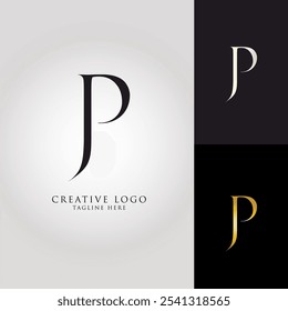 creative and elegant logo letters J and P with black white, gold colors