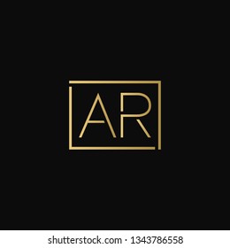 Creative elegant minimal AR artistic square shaped black and gold color initial based letter icon logo