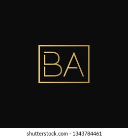 Creative elegant minimal BA artistic square shaped black and gold color initial based letter icon logo