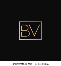 Creative elegant minimal BV artistic square shaped black and gold color initial based letter icon logo