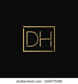 Creative elegant minimal DH artistic square shaped black and gold color initial based letter icon logo