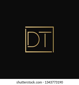 Creative elegant minimal DTD artistic square shaped black and gold color initial based letter icon logo