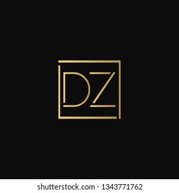 Creative elegant minimal DZ artistic square shaped black and gold color initial based letter icon logo