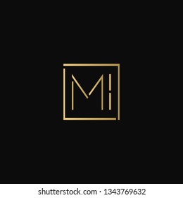 Creative elegant minimal MI artistic square shaped black and gold color initial based letter icon logo