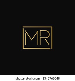 Creative elegant minimal MR artistic square shaped black and gold color initial based letter icon logo