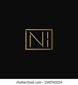Creative elegant minimal NI artistic square shaped black and gold color initial based letter icon logo