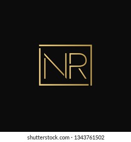 Creative elegant minimal NR artistic square shaped black and gold color initial based letter icon logo