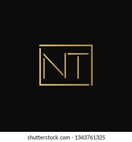 Creative elegant minimal NT artistic square shaped black and gold color initial based letter icon logo