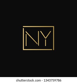 Creative elegant minimal NY artistic square shaped black and gold color initial based letter icon logo