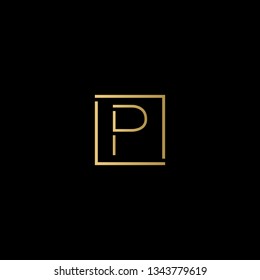 Creative elegant minimal P artistic square shaped black and gold color initial based letter icon logo