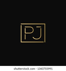 Creative elegant minimal PJ artistic square shaped black and gold color initial based letter icon logo