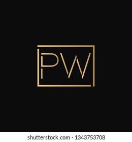 Creative elegant minimal PW artistic square shaped black and gold color initial based letter icon logo
