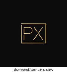 Creative elegant minimal PX artistic square shaped black and gold color initial based letter icon logo