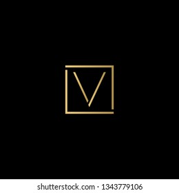 Creative elegant minimal V artistic square shaped black and gold color initial based letter icon logo