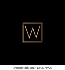Creative elegant minimal W artistic square shaped black and gold color initial based letter icon logo