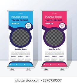 Plantilla de diseño de Roll Up de Viajes Creativo y Elegante.