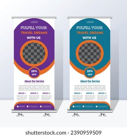 Plantilla de diseño de Roll Up de Viajes Creativo y Elegante.
