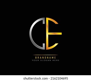 Creative elegant trendy modern monogram logo design silver and gold color CE initial based Alphabet icon logo. Initial letter CE logo template. Luxury C E circle logo template.