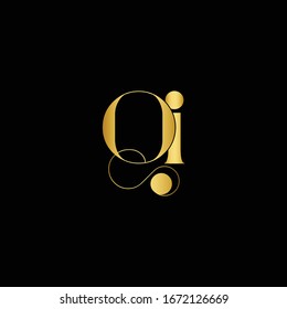Creative elegant trendy unique artistic black and gold color QI IQ initial based Alphabet icon logo.

