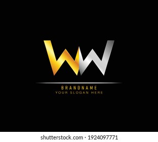 Creative elegant trendy unique artistic silver and gold color WW initial based Alphabet icon logo. Luxury Initial letter WW logo template. 