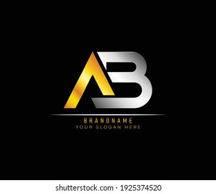 Creative elegant trendy unique artistic silver and gold color AB initial based Alphabet icon logo. Initial letter AB logo template. Luxury A B logo template.
