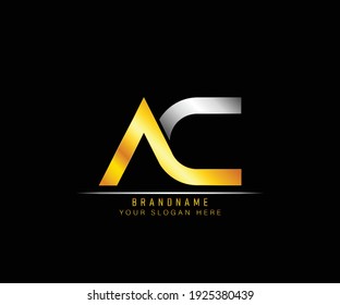 Creativo y elegante diseño exclusivo de color creativo plateado y dorado AC inicial de base del logotipo del icono del Alfabeto. Plantilla de logotipo AC de letra inicial. Plantilla de logotipo A C de lujo.