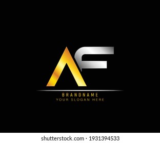 Creative elegant trendy unique artistic silver and gold color AF initial based Alphabet icon logo. Initial letter AF logo template. Luxury A F logo template.