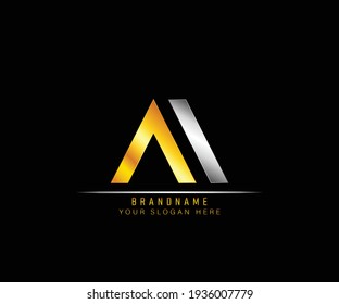 Creative elegant trendy unique artistic silver and gold color AI initial based Alphabet icon logo. Initial letter AI logo template. Luxury A I logo template.