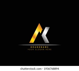 Creativo y elegante diseño exclusivo de color plata artística y oro AK con base inicial logotipo de icono de alfabeto. Plantilla de logotipo AK de la letra inicial. Plantilla de logotipo de lujo A K.