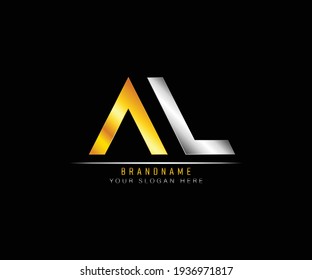Creativo y elegante diseño exclusivo de plata artística y color dorado AL logotipo del icono del Alfabeto basado en el principio. Plantilla de logotipo de la letra inicial AL. Plantilla de logotipo de lujo A L.