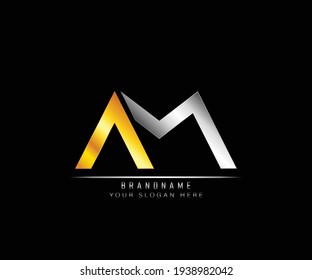 Creative elegant trendy unique artistic silver and gold color AM initial based Alphabet icon logo. Initial letter AM logo template. Luxury A M logo template.