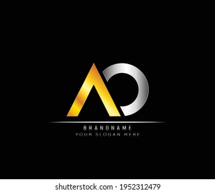 Creative elegant trendy unique artistic silver and gold color AO initial based Alphabet icon logo. Initial letter AO logo template. Luxury A O logo template.