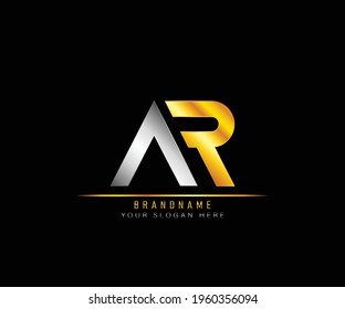 Creative elegant trendy unique artistic silver and gold color AR initial based Alphabet icon logo. Initial letter AR logo template. Luxury A R logo template.