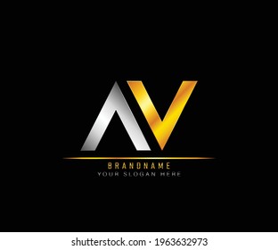 Creative elegant trendy unique artistic silver and gold color AV initial based Alphabet icon logo. Initial letter AV logo template. Luxury A V logo template.