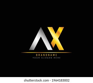 Creativo y elegante diseño exclusivo de color creativo plata artística y oro logotipo del icono del Alfabeto basado en el sistema AX. Plantilla de logotipo de AX con letra inicial. Plantilla de logotipo de lujo A X.