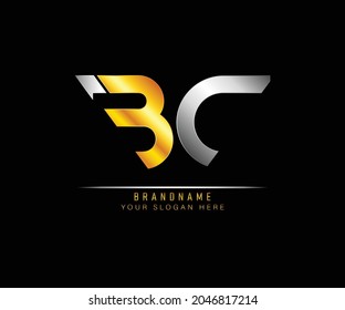 Creativo y elegante diseño exclusivo de color plata y oro BC color de base inicial logotipo del icono del alfabeto. Plantilla de logotipo BC de letra inicial. Plantilla de logotipo B C de lujo.