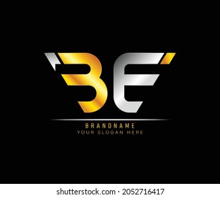 Creative elegant trendy unique artistic silver and gold color BE initial based Alphabet icon logo. Initial letter BE logo template. Luxury B E logo template.