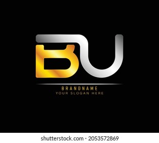 Creative elegant trendy unique artistic silver and gold color BU initial based Alphabet icon logo. Initial letter BU logo template. Luxury B U logo template.