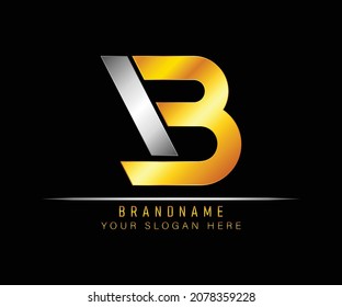 Creative elegant trendy unique artistic silver and gold color B initial based Alphabet icon logo. Initial letter B logo template. Luxury B logo template.