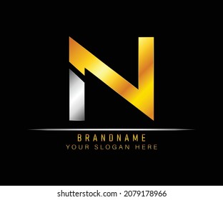 Creative elegant trendy unique artistic silver and gold color N initial based Alphabet icon logo. Initial letter N logo template. Luxury N logo template.