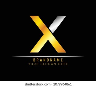 Elegante diseño creativo y exclusivo color artístico plata y oro X logotipo del icono del Alfabeto basado en el principio. Plantilla del logotipo de la letra inicial X. Plantilla de logotipo de lujo X.