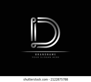 Creativo y elegante diseño único color de plata color de plata color D inicial del logotipo del icono del alfabeto. Plantilla del logotipo de la letra inicial D. Plantilla de logotipo D de lujo.